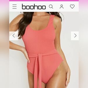 Boohoo crinkled belted bathing suit